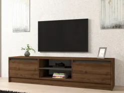 Mobili Porta Tv|Salotto > Dmora Mobile Porta tv Marrone Noce Nero Cassetti un Ripiano 180x30x50h cm, 2 Ante - Abishia Nero, Marrone Noce