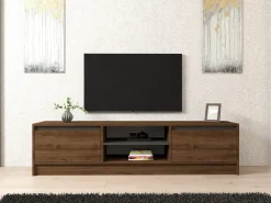 Mobili Porta Tv|Salotto > Dmora Mobile Porta tv Marrone Noce Nero Cassetti un Ripiano 180x30x50h cm, 2 Ante - Abishia Nero, Marrone Noce