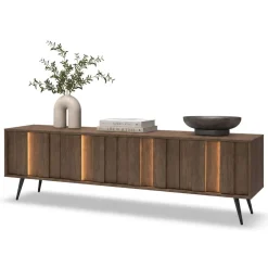 Mobili Porta Tv > Dmora Mobile Porta tv Marrone Noce Noce Antracite 2 Ripiani 5 Vani 156x30x40h cm, Peso Supportato 40 kg - Zubiena Nero Antracite, Marrone Noce