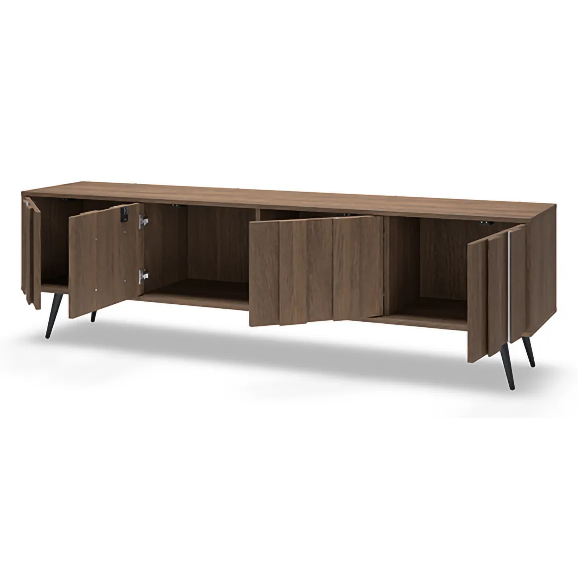 Mobili Porta Tv > Dmora Mobile Porta tv Marrone Noce Noce Antracite 2 Ripiani 5 Vani 156x30x40h cm, Peso Supportato 40 kg - Zubiena Nero Antracite, Marrone Noce