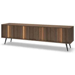 Mobili Porta Tv > Dmora Mobile Porta tv Marrone Noce Noce Antracite 2 Ripiani 5 Vani 156x30x40h cm, Peso Supportato 40 kg - Zubiena Nero Antracite, Marrone Noce