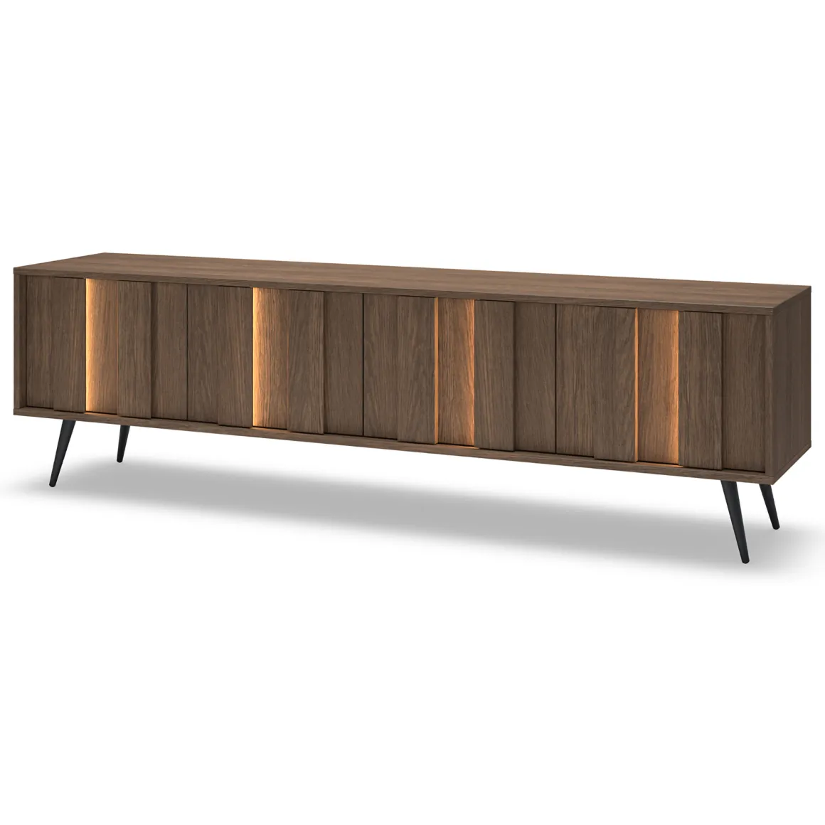 Mobili Porta Tv > Dmora Mobile Porta tv Marrone Noce Noce Antracite 2 Ripiani 5 Vani 156x30x40h cm, Peso Supportato 40 kg - Zubiena Nero Antracite, Marrone Noce