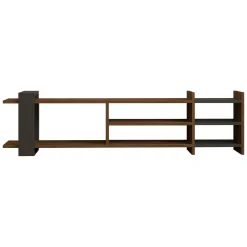 Mobili Porta Tv > Dmora Mobile Porta tv Marrone Noce Noce Antracite 2 Ripiani 5 Vani 156x30x40h cm, Peso Supportato 40 kg - Zubiena Nero Antracite, Marrone Noce