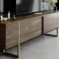 Mobile Porta tv Marrone Noce oro Cassetti un Ripiano 180x30x50h cm, 2 Ante - Abishia
