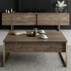 Mobile Porta tv Marrone Noce oro Cassetti un Ripiano 180x30x50h cm, 2 Ante - Abishia