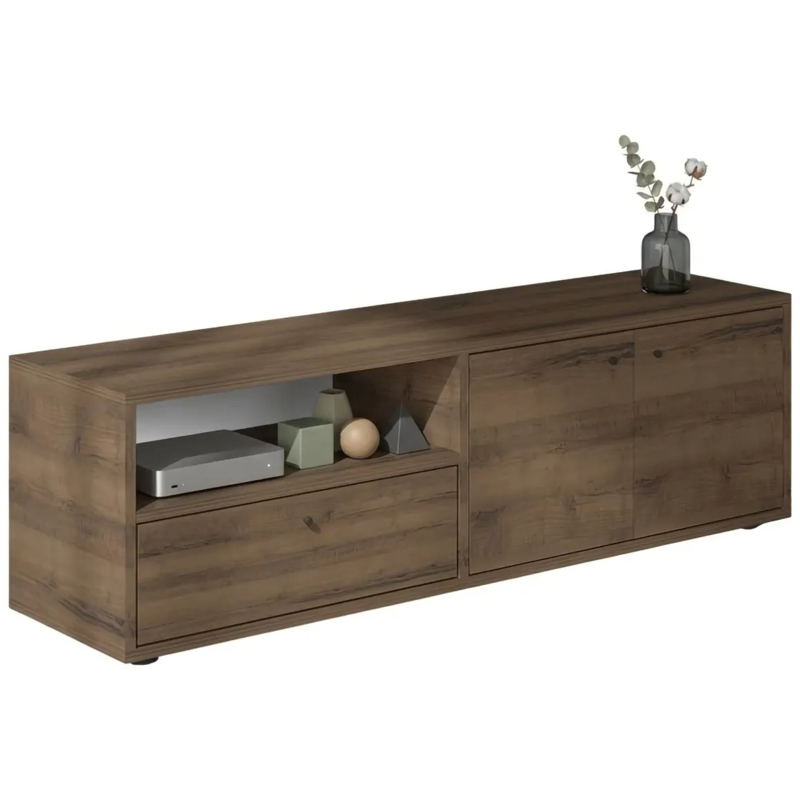 Mobile Porta tv Marrone Noce 2 Ripiani 3 Ante 136x35x42h cm, 4 Vani - Partanna