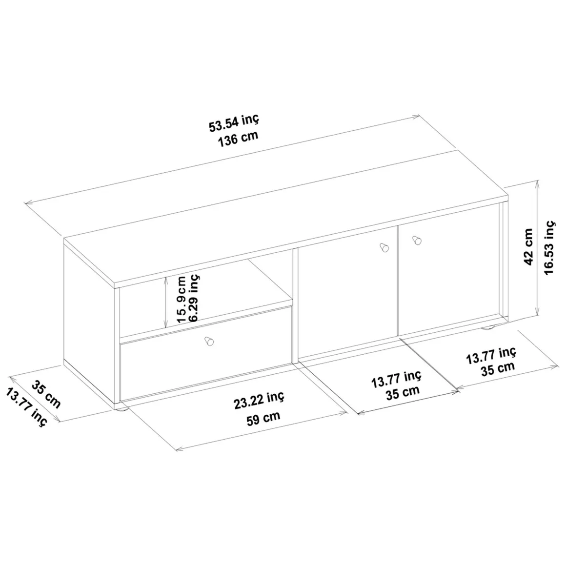 Mobile Porta tv Marrone Noce 2 Ripiani 3 Ante 136x35x42h cm, 4 Vani - Partanna