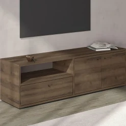 Mobile Porta tv Marrone Noce 2 Ripiani 3 Ante 136x35x42h cm, 4 Vani - Partanna