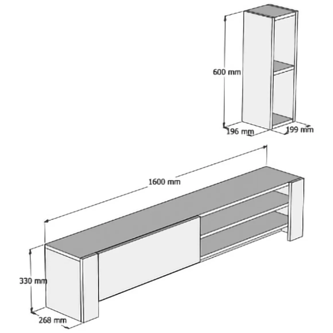 Mobile Porta tv Marrone Noce 2 Ripiani Apertura a Ribalta 160x27x33h cm, Un'anta - Cuorgne