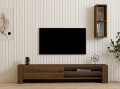 Mobile Porta tv Marrone Noce 2 Ripiani Apertura a Ribalta 160x27x33h cm, Un'anta - Cuorgne