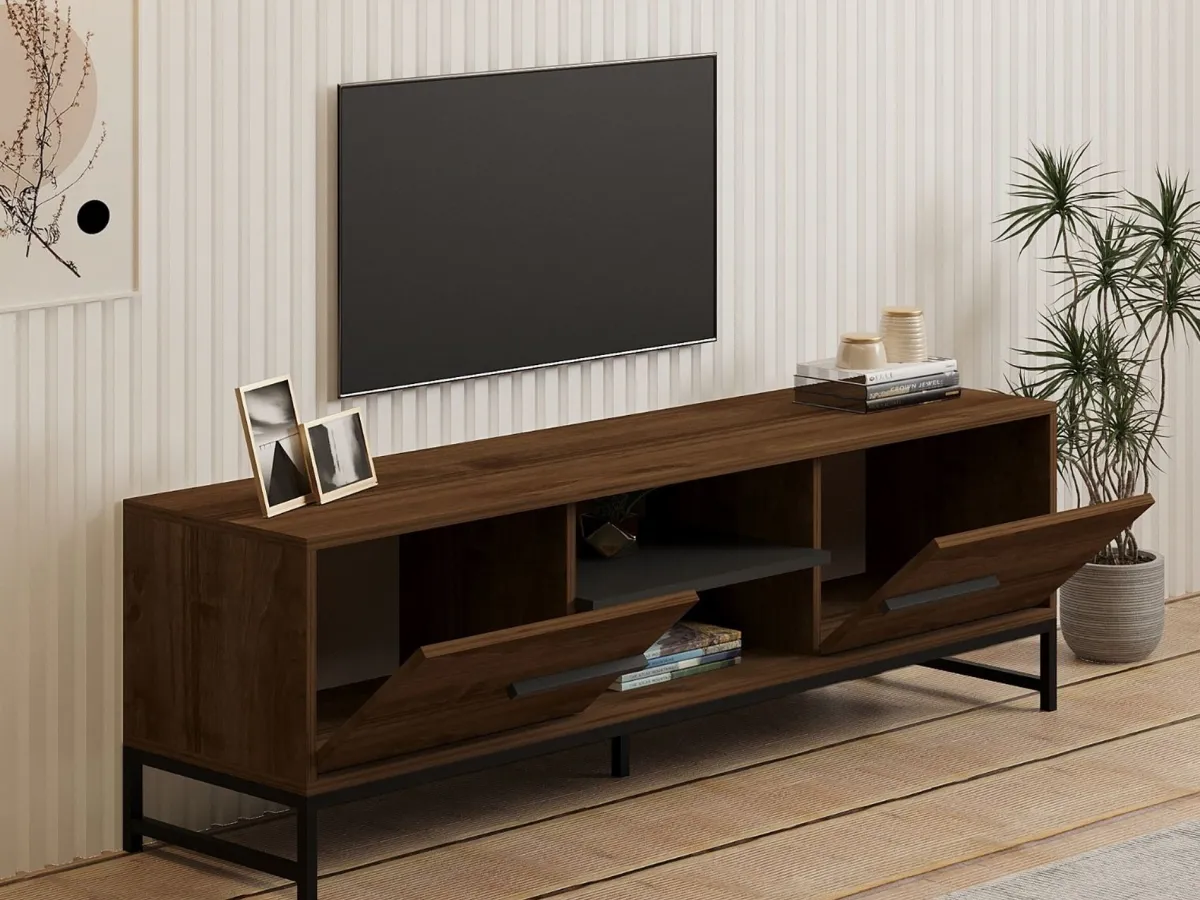Mobili Porta Tv > Dmora Mobile Porta tv un Ripiano 2 Ante 160x40x50h cm, 4 Vani - Cinaglio Marrone Noce
