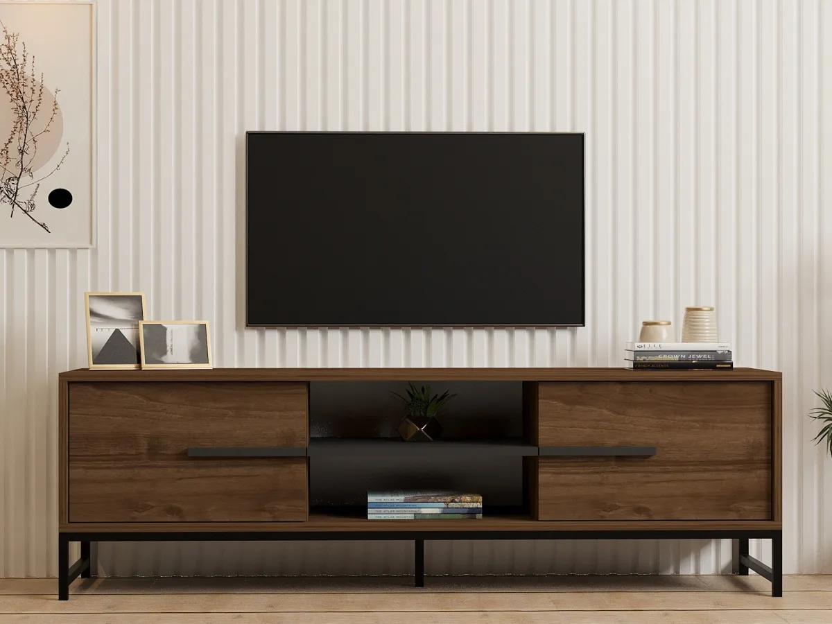 Mobili Porta Tv > Dmora Mobile Porta tv un Ripiano 2 Ante 160x40x50h cm, 4 Vani - Cinaglio Marrone Noce