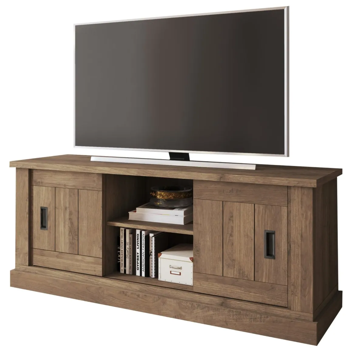 Mobili Porta Tv > Dmora Mobile Porta tv un Ripiano Apertura Battente, a Ribalta 192x37x53h cm, 3 Ante - Trasacco Marrone Noce