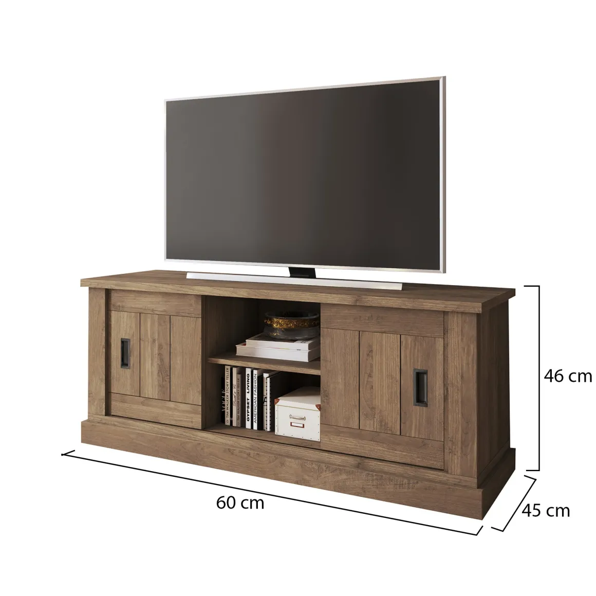 Mobili Porta Tv > Dmora Mobile Porta tv un Ripiano Apertura Battente, a Ribalta 192x37x53h cm, 3 Ante - Trasacco Marrone Noce