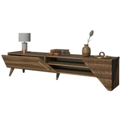 Mobile Porta tv Marrone Noce un Ripiano Un'anta 180x40x37h cm, 3 Vani - Campli