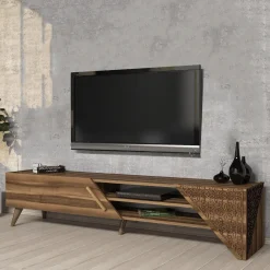 Mobile Porta tv Marrone Noce un Ripiano Un'anta 180x40x37h cm, 3 Vani - Campli