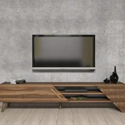 Mobile Porta tv Marrone Noce un Ripiano Un'anta 180x40x37h cm, 3 Vani - Campli