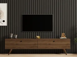 Mobili Porta Tv > Dmora Mobile Porta tv 2 Vani 2 Ante 160x25x40h cm, Apertura a Ribalta - Atestino Marrone Noce