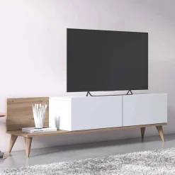 Mobili Porta Tv > Dmora Mobile Porta tv 2 Ante Apertura a Ribalta 152x43x35h cm, Chiusura a Ribalta Marrone Quercia