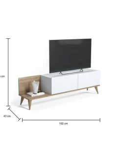 Mobili Porta Tv > Dmora Mobile Porta tv 2 Ante Apertura a Ribalta 152x43x35h cm, Chiusura a Ribalta Marrone Quercia