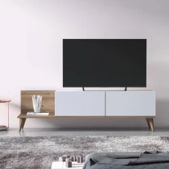 Mobili Porta Tv > Dmora Mobile Porta tv 2 Ante Apertura a Ribalta 152x43x35h cm, Chiusura a Ribalta Marrone Quercia