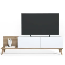 Mobili Porta Tv > Dmora Mobile Porta tv 2 Ante Apertura a Ribalta 152x43x35h cm, Chiusura a Ribalta Marrone Quercia