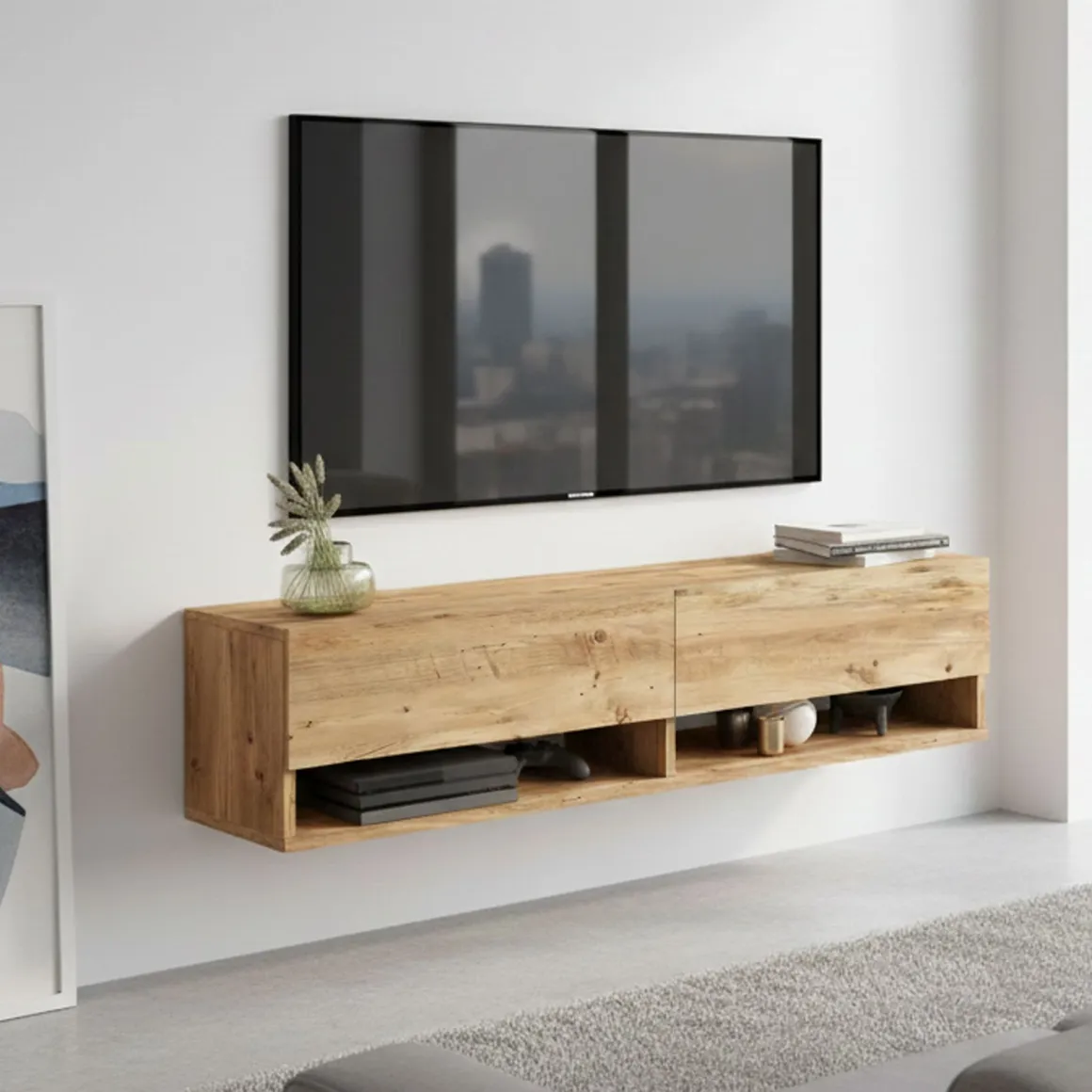 Mobile Porta tv Marrone Quercia 3 Ripiani 2 Ante 140x31.6x29.1h cm, 4 Vani - Veneto