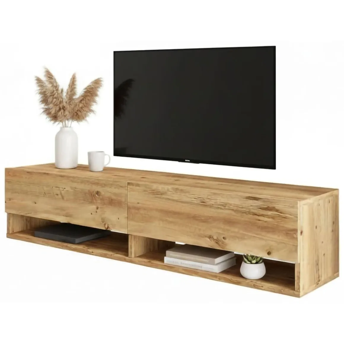 Mobile Porta tv Marrone Quercia 3 Ripiani 2 Ante 140x31.6x29.1h cm, 4 Vani - Veneto
