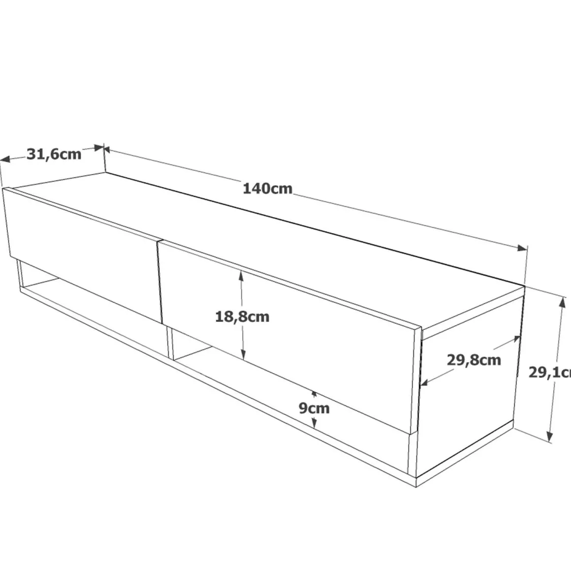 Mobile Porta tv Marrone Quercia 3 Ripiani 2 Ante 140x31.6x29.1h cm, 4 Vani - Veneto