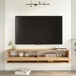 Mobile Porta tv Marrone Quercia 3 Ripiani 2 Ante 140x31.6x29.1h cm, 4 Vani - Veneto