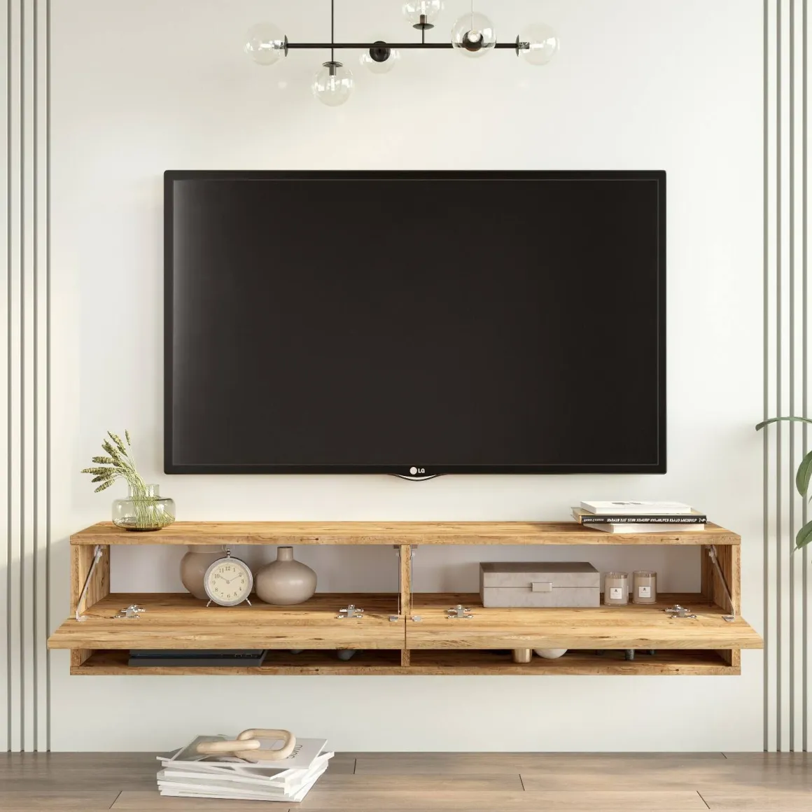 Mobile Porta tv Marrone Quercia 3 Ripiani 2 Ante 140x31.6x29.1h cm, 4 Vani - Veneto