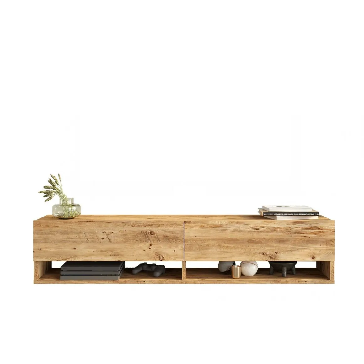 Mobile Porta tv Marrone Quercia 3 Ripiani 2 Ante 140x31.6x29.1h cm, 4 Vani - Veneto