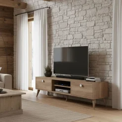 Mobile Porta tv Marrone Quercia Sfumatura Colore Ante Quercia Colore Ante Marrone 152x40x35h cm, Sfumatura Colore Struttura Quercia