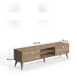 Mobile Porta tv Marrone Quercia Sfumatura Colore Ante Quercia Colore Ante Marrone 152x40x35h cm, Sfumatura Colore Struttura Quercia
