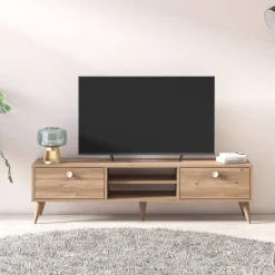 Mobile Porta tv Marrone Quercia Sfumatura Colore Ante Quercia Colore Ante Marrone 152x40x35h cm, Sfumatura Colore Struttura Quercia