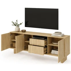 Mobile Porta tv Marrone Rovere 2 Cassetti un Ripiano 183x38x62h cm, 3 Ante - Kamani