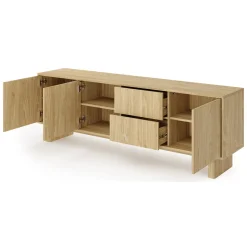 Mobile Porta tv Marrone Rovere 2 Cassetti un Ripiano 183x38x62h cm, 3 Ante - Kamani