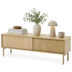 Mobile Porta tv Marrone Rovere 2 Ripiani 2 Ante 154x40x52h cm, Ante Effetto Rigato - Kami