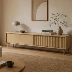 Mobile Porta tv Marrone Rovere 2 Ripiani 2 Ante 187x40x52h cm, Ante Effetto Rigato - Kamikaza