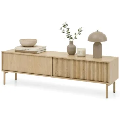 Mobile Porta tv Marrone Rovere 2 Ripiani 2 Ante 187x40x52h cm, Ante Effetto Rigato - Kamikaza