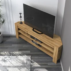 Mobile Porta tv Marrone Rovere 2 Ripiani Angolare 120x30x40h cm, Peso Supportato 40 kg - Venezze
