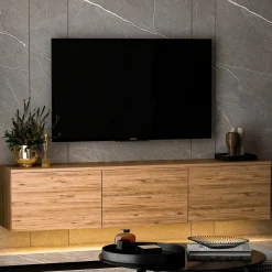 Mobile Porta tv Marrone Rovere 3 Vani 3 Ante 160x32x35h cm, Apertura a Ribalta - Marazzi