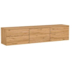 Mobili Porta Tv > Dmora Mobile Porta tv 3 Vani 3 Ante 160x32x35h cm, Apertura a Ribalta - Surrigone Marrone Rovere