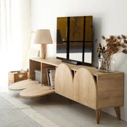 Mobile Porta tv Marrone Rovere 4 Vani 4 Ante 180x35x50h cm, Apertura a Ribalta - Visco