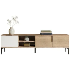 Mobile Porta tv Marrone Rovere Bianco Bianco 2 Ante Apertura a Ribalta 180x33x49h cm, 3 Vani - Imerese