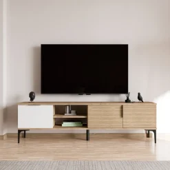 Mobili Porta Tv > Dmora Mobile Porta tv Marrone Rovere Bianco un Ripiano 3 Vani 120x40x45h cm, Un'anta - Pigra Bianco, Marrone Rovere