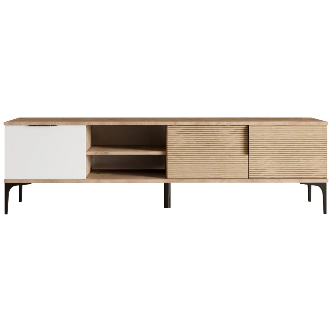 Mobili Porta Tv > Dmora Mobile Porta tv Marrone Rovere Bianco un Ripiano 3 Vani 120x40x45h cm, Un'anta - Pigra Bianco, Marrone Rovere