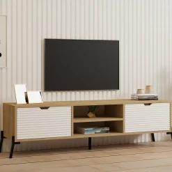 Mobile Porta tv Marrone Rovere Bianco un Ripiano 4 Vani 160x40x41h cm, 2 Ante - Cinaglio