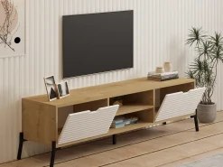 Mobile Porta tv Marrone Rovere Bianco un Ripiano 4 Vani 160x40x41h cm, 2 Ante - Cinaglio