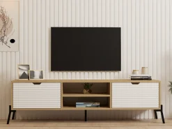 Mobile Porta tv Marrone Rovere Bianco un Ripiano 4 Vani 160x40x41h cm, 2 Ante - Cinaglio